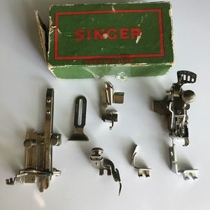 Vintage Singer Sewing Machine accessories with original box